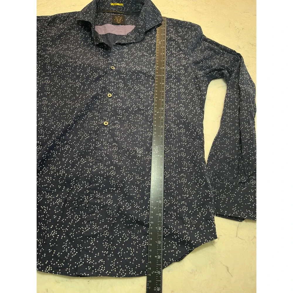 Rare Rabbit Mens Navy Blue White Geometric Print Long Sleeve Button Down Shirt S - Picture 6 of 6